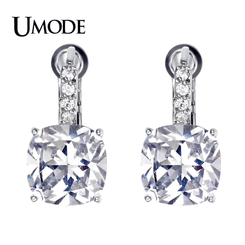 Серьги кольца UMODE женские из белого золота с фианитом 4 карата ювелирные