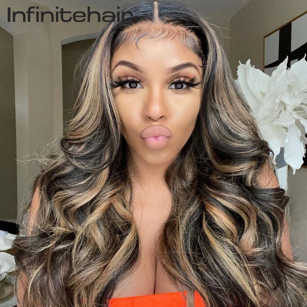Body Wave Highlight Colored 13*1 T Part Lace Front Human Hair Wigs for Women 1b Ombre Honey Blonde Brazilian Virgin Hair Wig