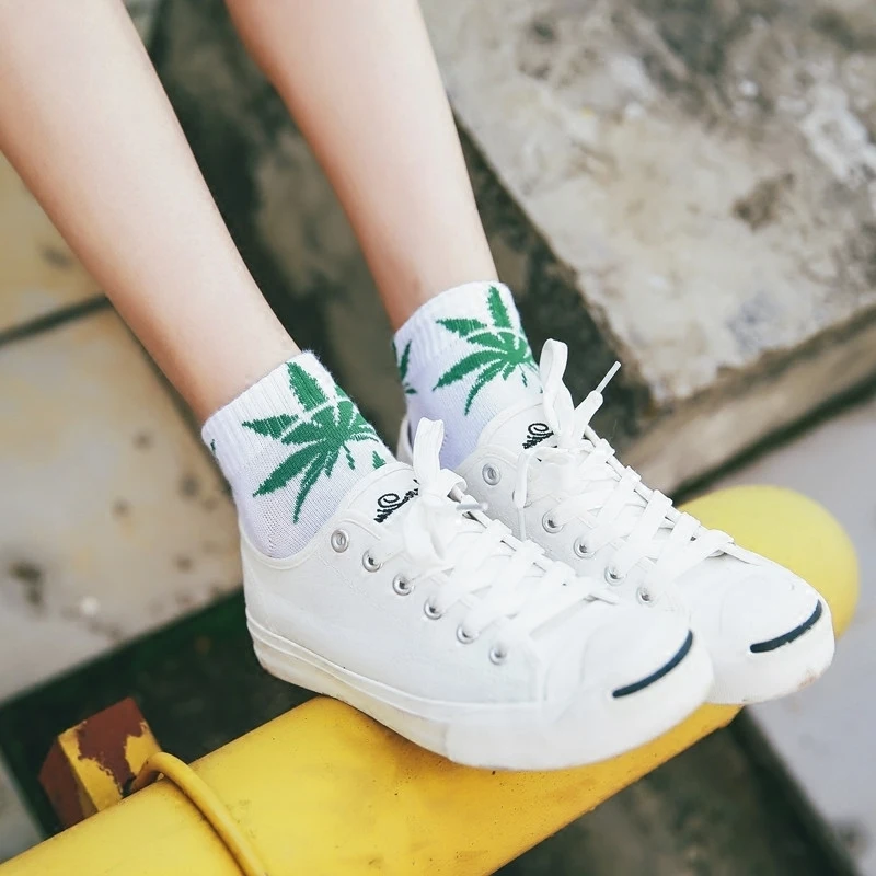 Женские и мужские носки из хлопка модные в стиле хип хоп с листочками