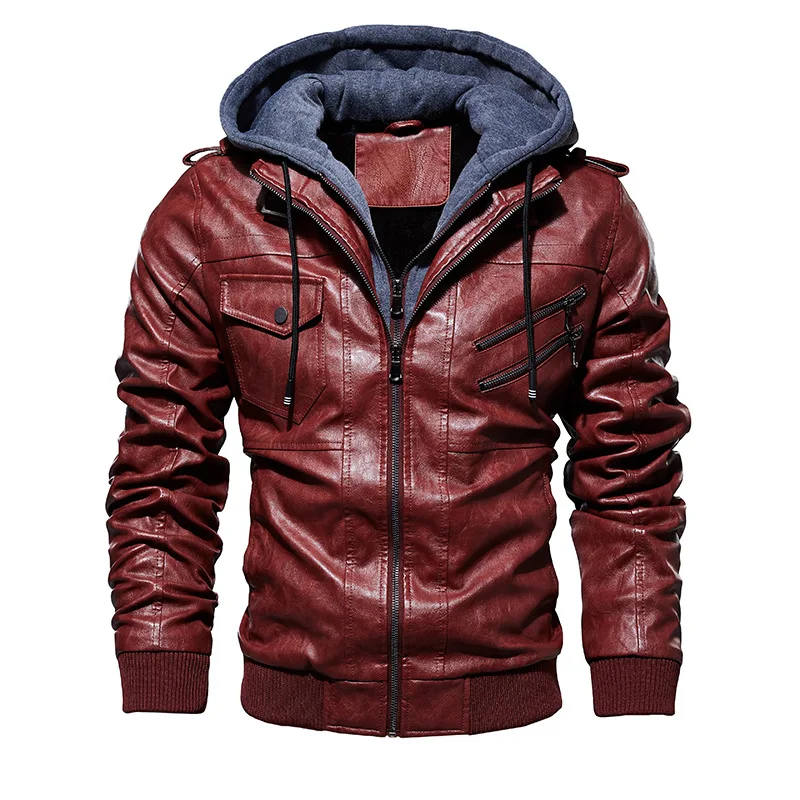 Зимняя мужская кожаная куртка Мужское пальто с капюшоном 4XL 5XL уличная одежда