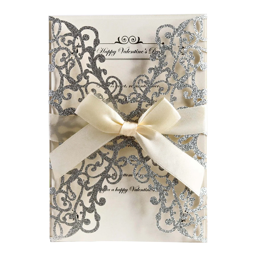 

Пригласительная открытка «сделай сам» с ленточным бантом, обручальное блестящее свадебное поздравительное покрытие в европейском стиле, о...