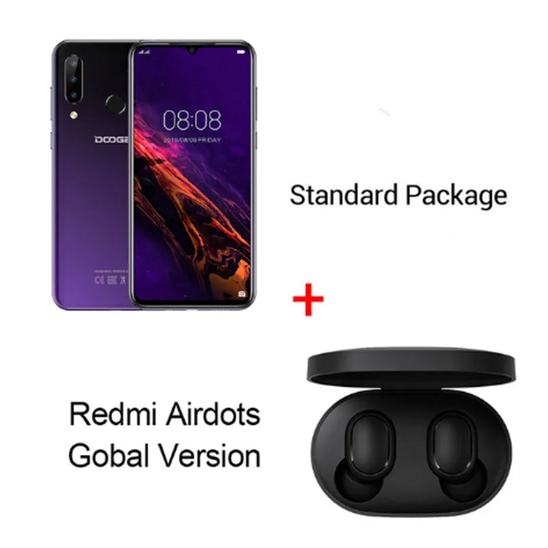 Purple N Airdots DOOGEE N20, новинка, смартфон, 6,3 дюймов, FHD+ дисплей, 4350 мАч, 4 Гб+ 64 ГБ, четыре ядра, 10 Вт, зарядка, отпечаток пальца, 16 МП, тройная задняя камера - Цвет: Purple N Airdots