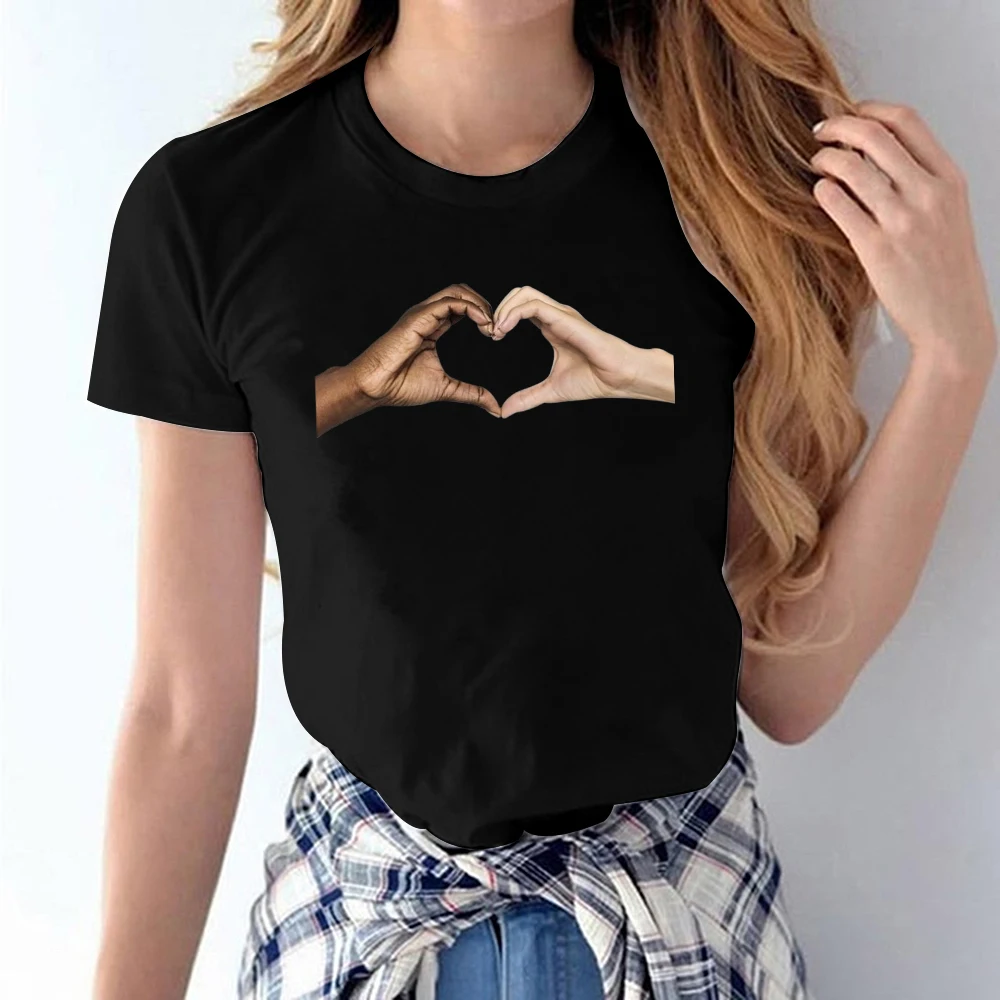 Черный живет материя Для женщин футболка Летняя Повседневное футболки с круглым