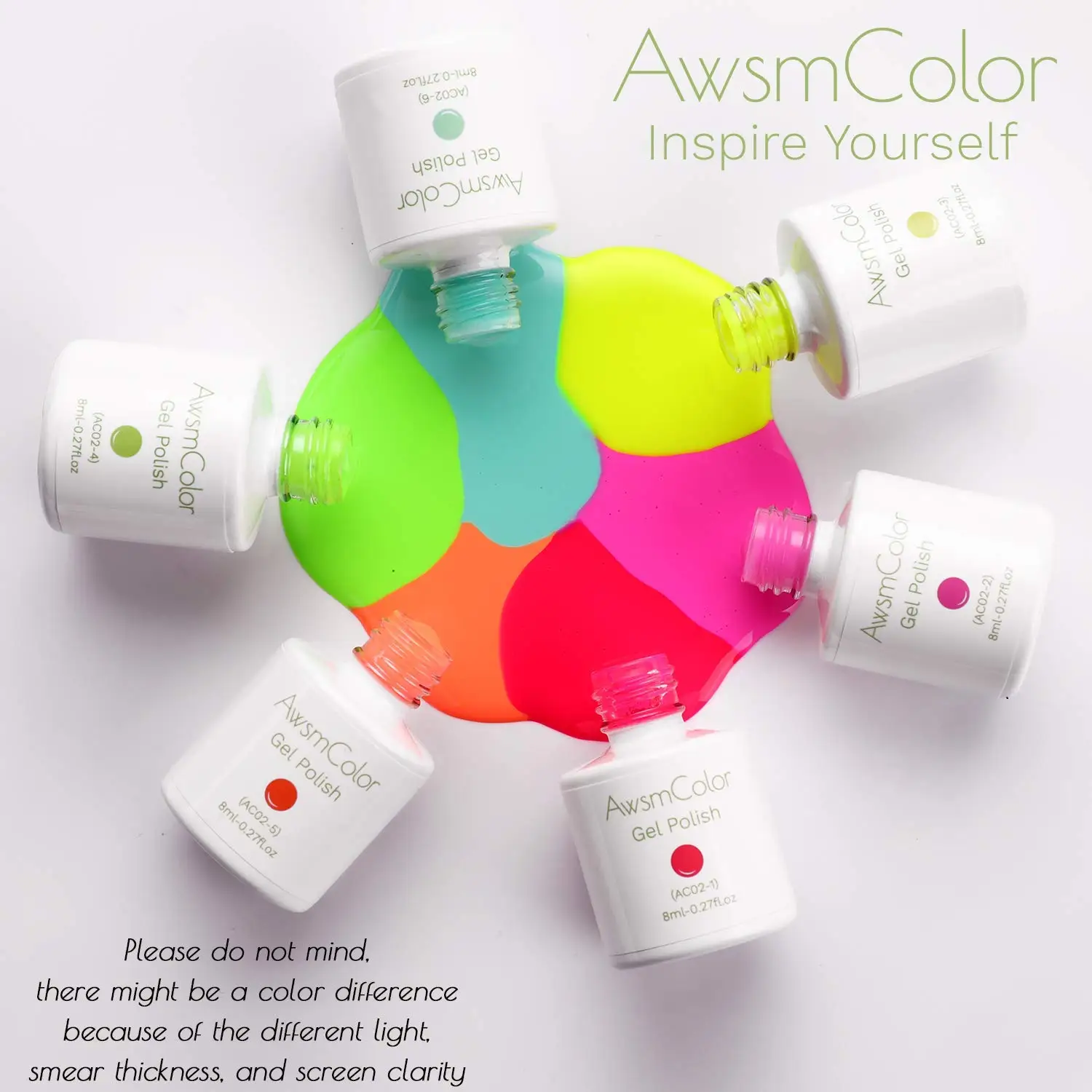 AwsmColor набор гель лаков для ногтей неоновая серия 6 цветов УФ светодиодный