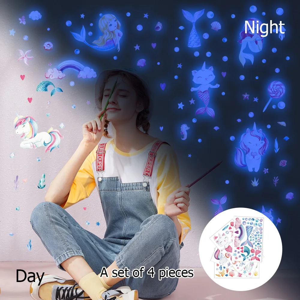 

Luminous Cartoon Mermaid Unicorn Wall Stickers For Kids Rooms Decor DIY Home Decoration Bedroom Ceiling Glow In The Dark Sticker