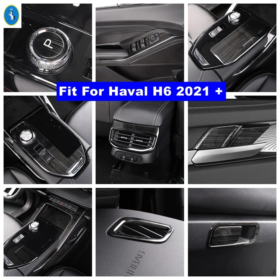

Black Brushed Interior Refit Kit Door Handle Glass Lift Button Rear Air AC Gear Shift Panel Cover Trim For Haval H6 2021 2022