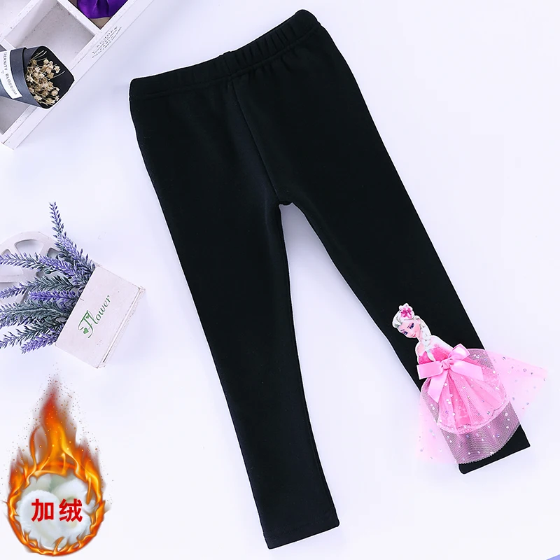 Осенне-зимние Бархатные леггинсы для девочек с изображением Эльзы и Софии теплые