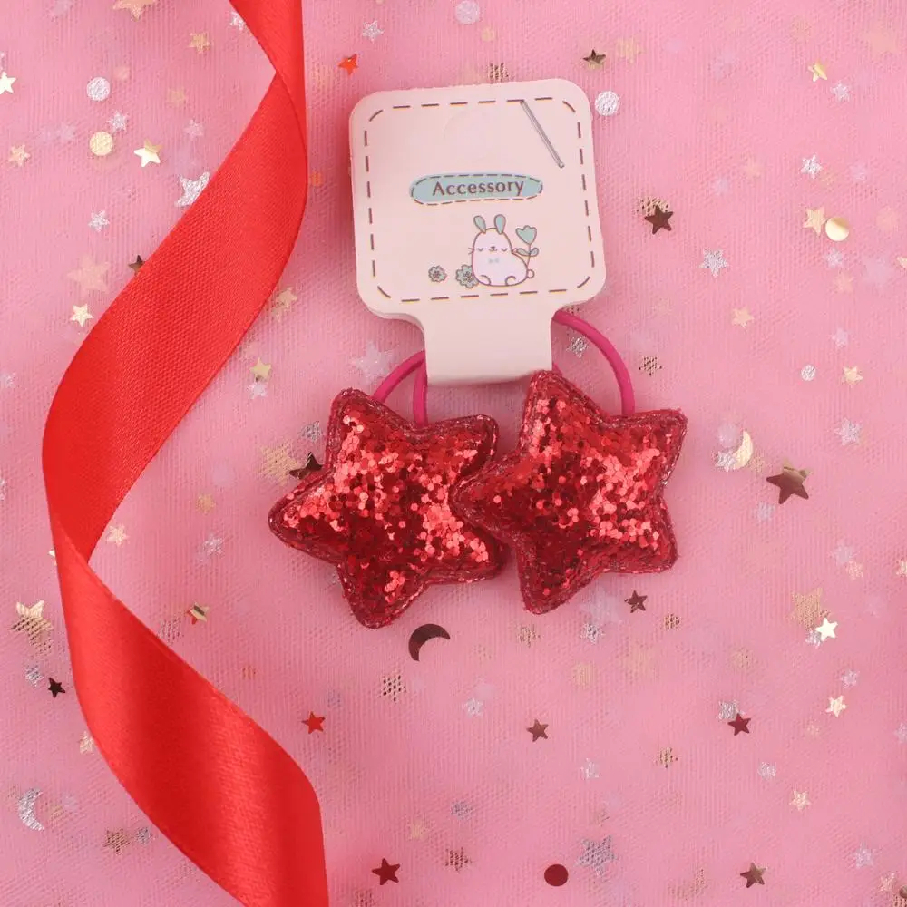 2019 new Glitter powder Star 10 colors beautiful kids rubber band elastic hair bands ponytail holder head rope 2pcs/lot | Детская одежда