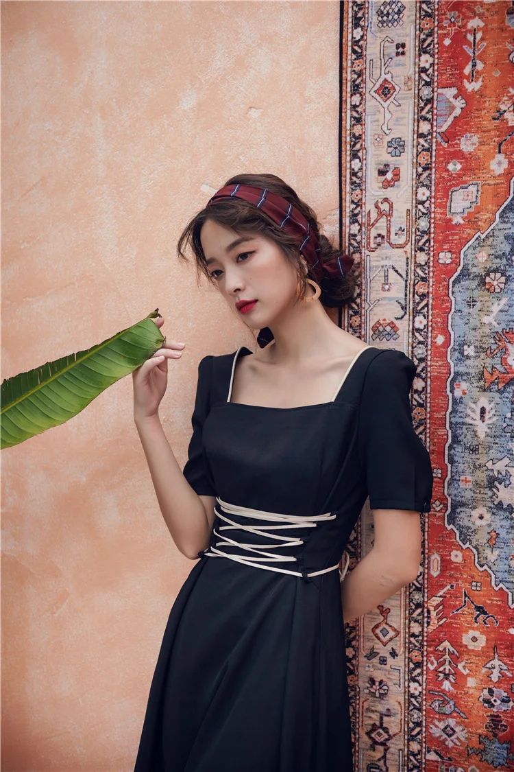 

SISHION 2021 New Elegant Vintage Women Dress SP1096 High Waist thin vacation Midi Dress Summer Dresses