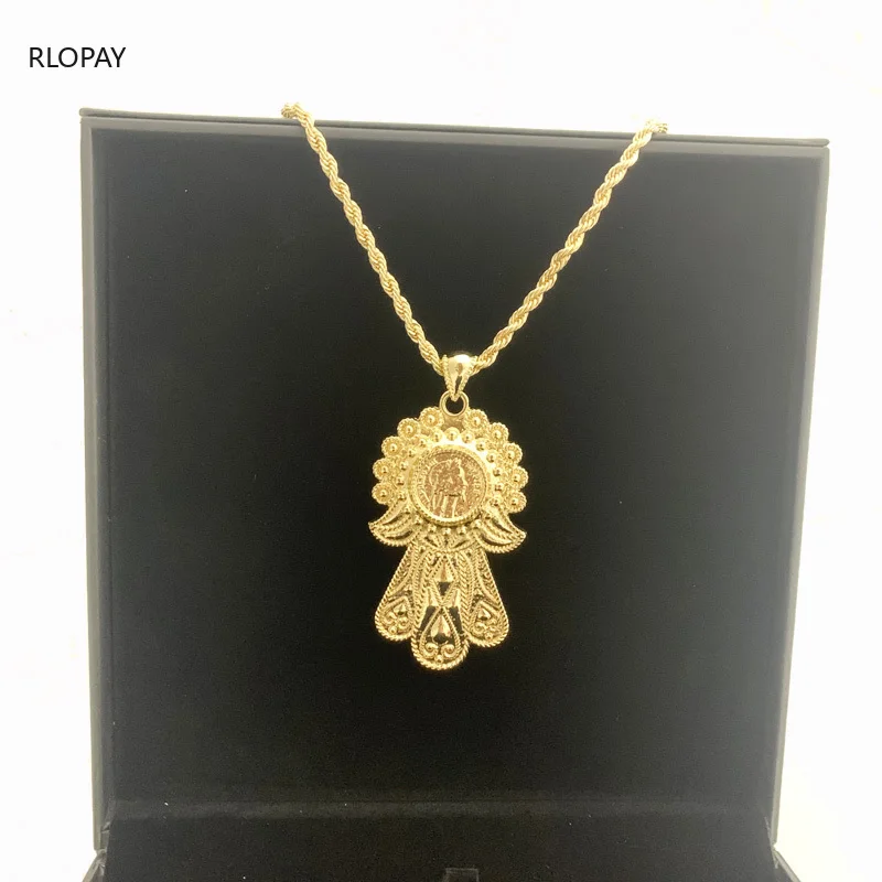 Мусульманская ручная подвеска в золоте Длинная цепочка ожерелье для женщин