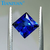 blue color square shape princess cut artificial sapphire corundum stone with cracks and inclusions loose stone jewelry making