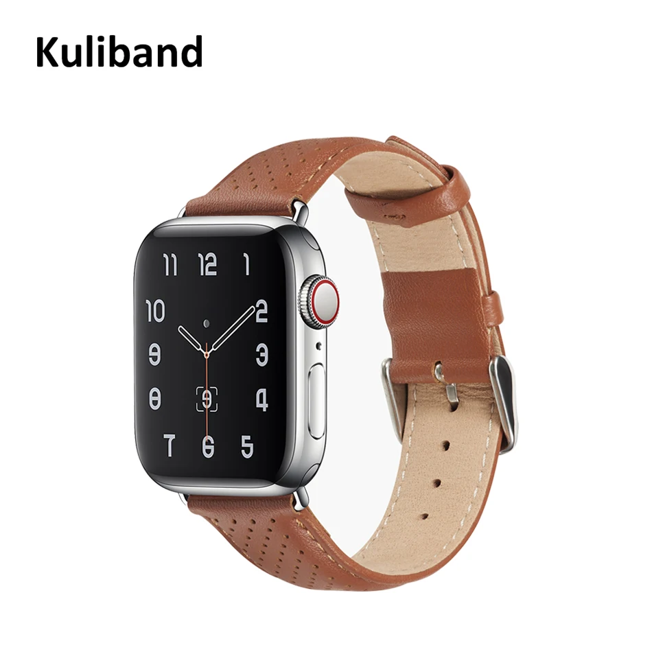 

Genunie Leather Band for Apple Watch 6/SE/5/4/3/2/1 38mm 40mm Breathable Hollow Hole Watch Band for iWatch SE/6 42mm 44mm Strap