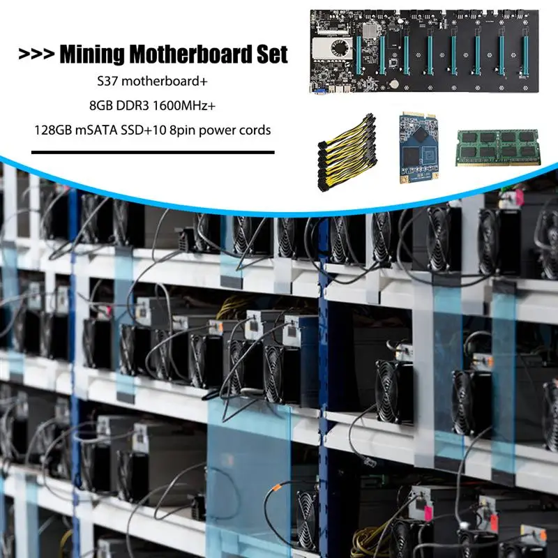 Bestellen BTC-S37 Riserless Bergbau Motherboard 8 CPU Bitcoin Crypto Etherum Bergbau 8GB DDR3 1600MHz RAM 1037U 128GB MSATA SSD Power Kabel
