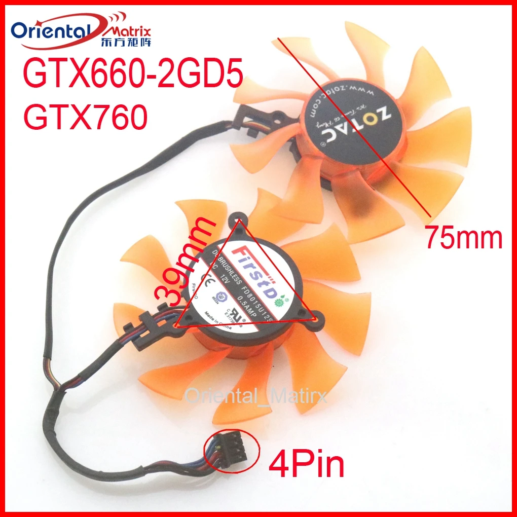 para Zotac Gtx6602gd5 Gtx670 Placa Gráfica Ventilador de Refrigeração 4pin Fd8015u12s 75 mm Dc12v 0.5amp Ventiladores e resfriadores
