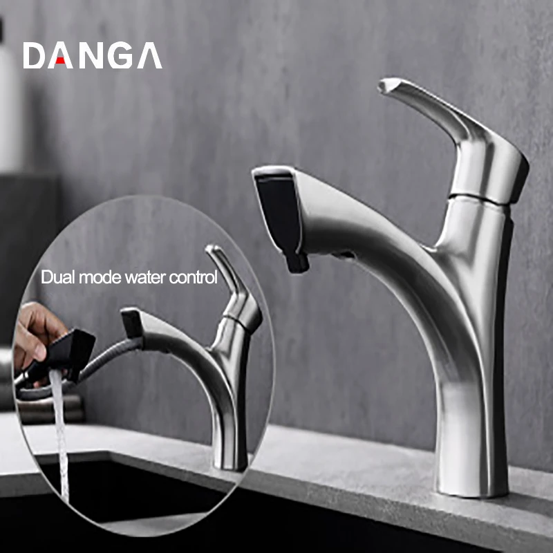 

Bathroom Faucet Pull Out Kitchen Faucet Brushed Sink Tap Stainless Steel Basin Water Faucet Hot and Cold Mixer Vanity Water Tap