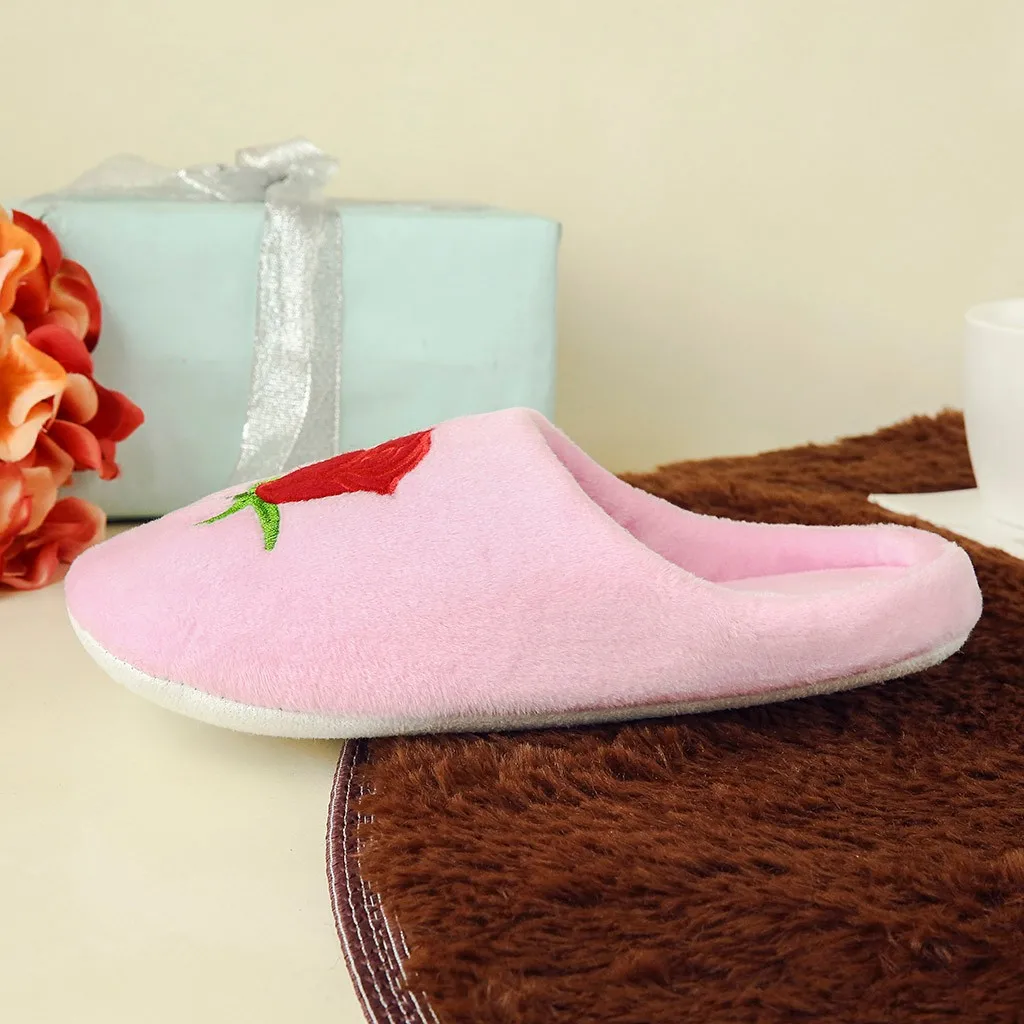 Женские блестящие мягкие тапочки без застежек с искусственными розами теплая