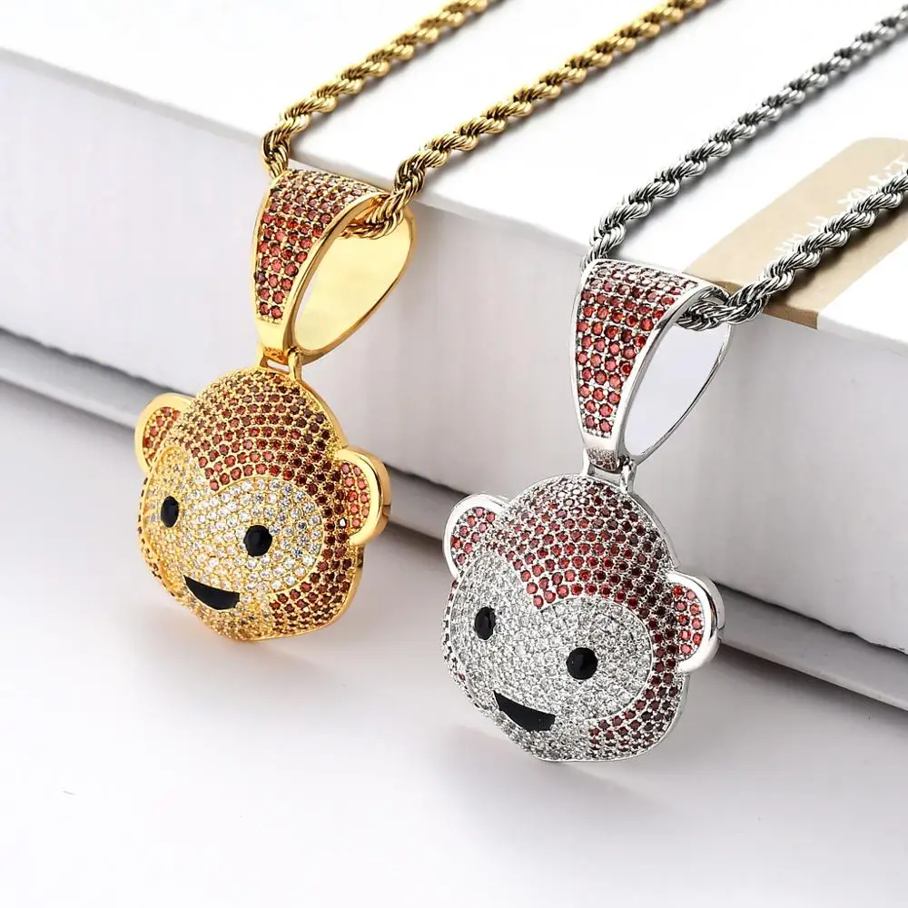 

Hip Hop AAA CZ Zircon Paved Bling Iced Out Animal Monkey Pendants Necklace for Men Rapper Jewelry Dropshipping