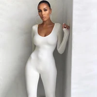 new 2021 autumn long sleeve sexy rompers womens jumpsuit female one piece outfits brown black white bodycon jumpsuit for women