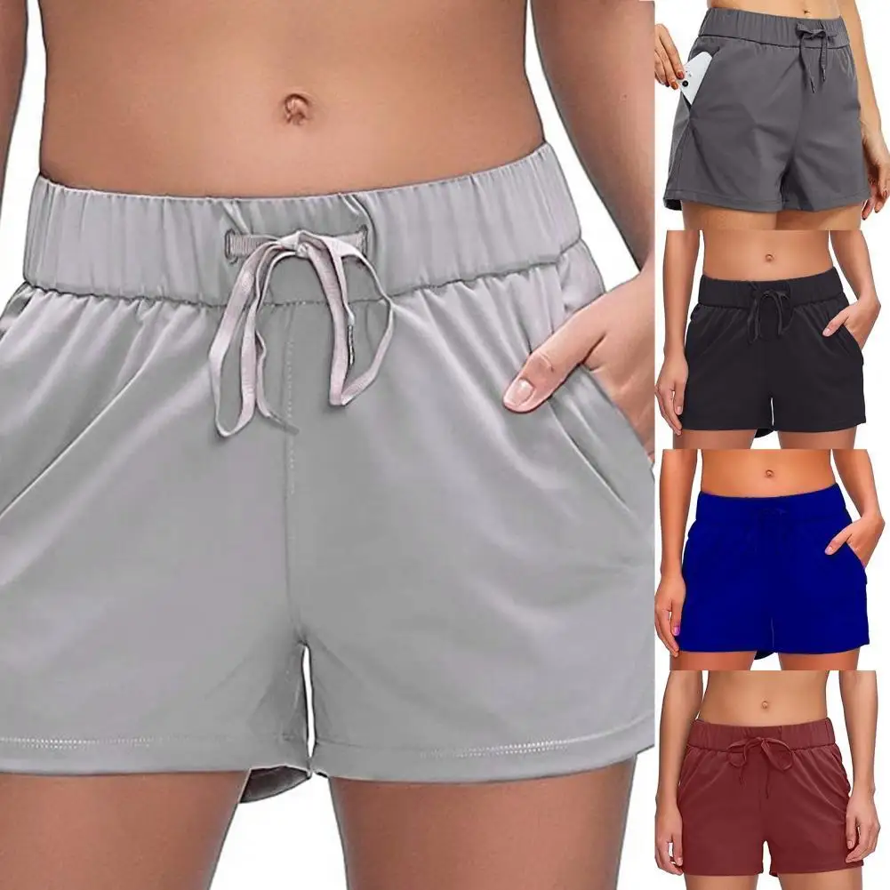 

Summer women's solid color belt pockets wide-legged casual all-match loose high waist fashion sports shorts with strap