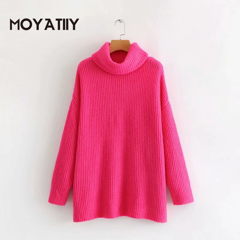 Модный женский зимний Однотонный свитер MOYATIIY яркие женские пуловеры вязаные