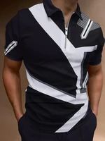 2021 new men polo shirts summer high quality casual daily short sleeve striped mens shirts turn down collar zippers tees men