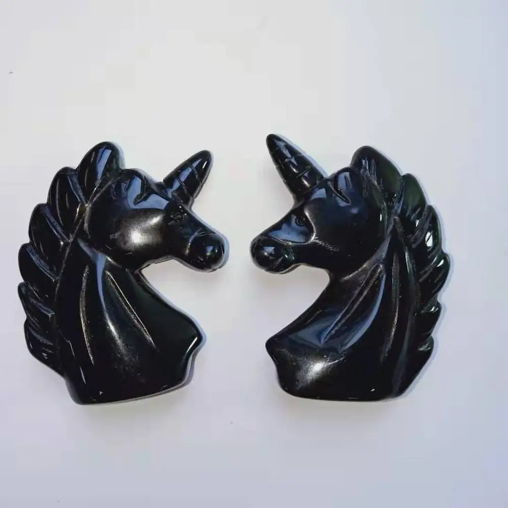 Black Obsidian High Quality 2.5inches Various Gemstone Unicorns Shape Crystal Cute Animal Hand Polished Feng Shui For Gift& Home Decor WYQ - Цвет: Black Obsidian