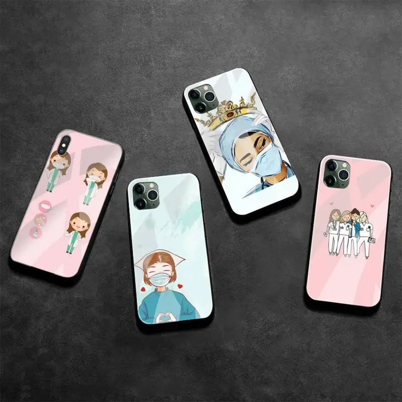 

Cartoon Medicine Doctor Nurse Phone Case Tempered Glass For iPhone 11 Pro XR XS MAX 8 X 7 6S 6 Plus SE 2020 case