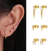 925 sterling silver gold plated stud earrings for women shiny zircon vintage geometric minimalist earrings jewelry 2021 fashion