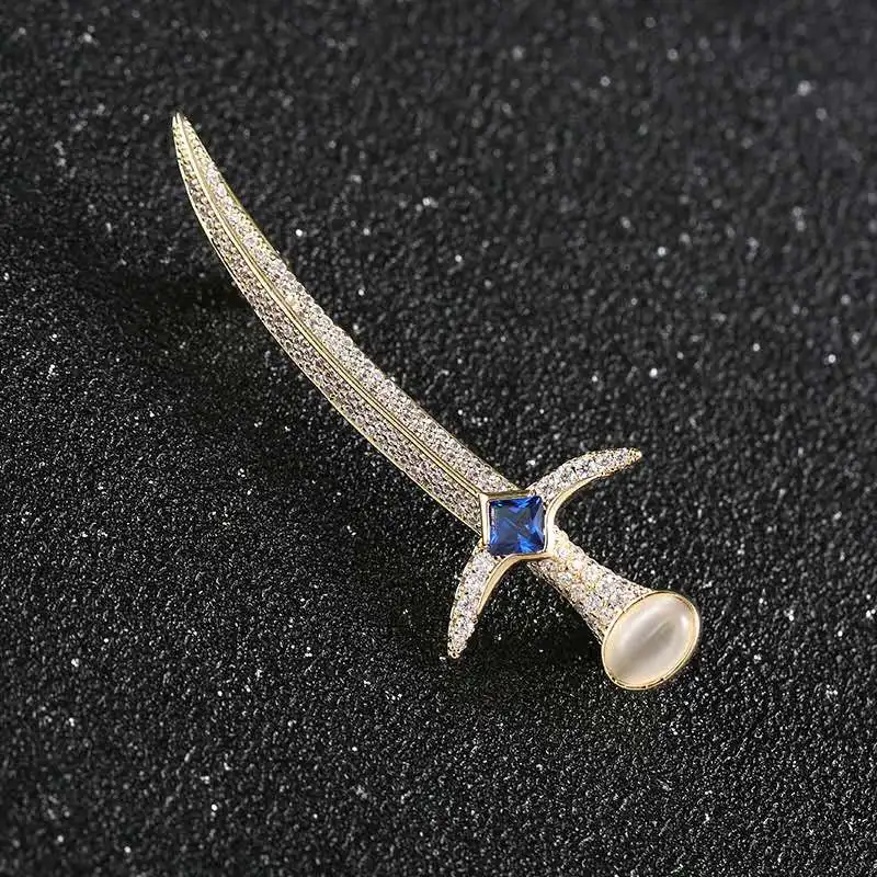 Korean fashion high-quality zircon metal post dagger plug-in paper clip brooch ladies men's collar pin accessories | Украшения и