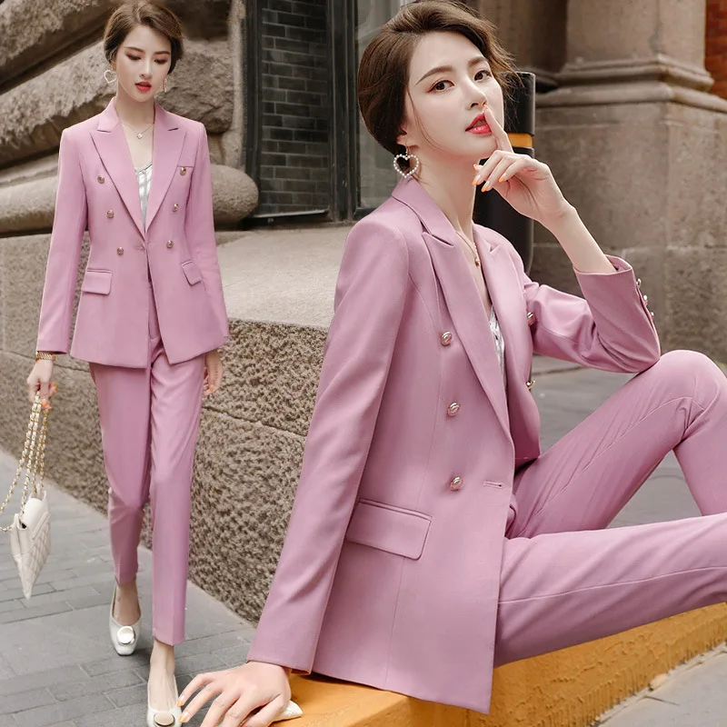 Female Office Work Formal Long Pant Suit Women's Suit Business Lady Uniform 2 Piece Set Blazer Trouser Jacket Suits Plus Size 5X