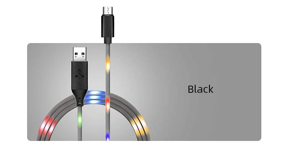 NOHON светодиодный мигающий usb-кабель для iPhone X, XS, XR, для samsung, S10, S9, быстрая зарядка, Тип C, Micro USB, шнур для передачи данных - Цвет: Black