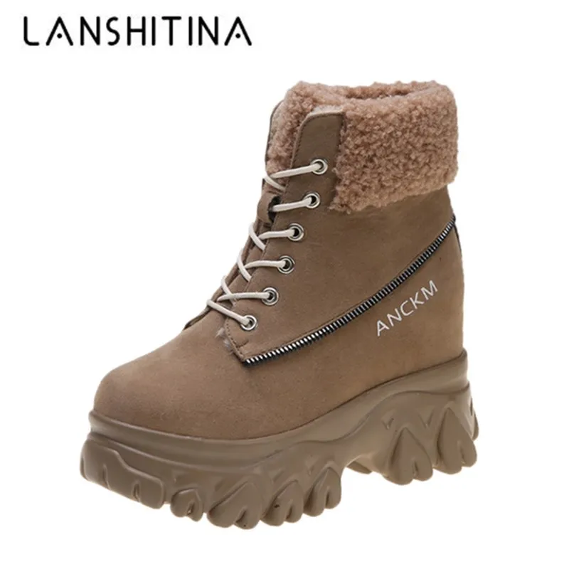 

Ankle Boots For Women 2020 Winter Zip High Platform Sneakers 9CM Height Increasing Warm Snow Boots Thick Sole Designer Fur Boot