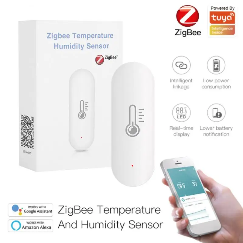 

Датчик температуры и влажности Tuya ZigBee для умного дома, работает с Alexa Google Assistant, Zigbee Hub, питание от аккумулятора, безопасность дома
