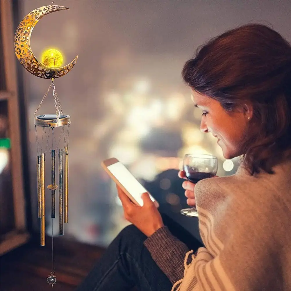 New Solar Lights Wind Chimes Outdoor Waterproof Hanging Bells Lamp With Moon Star Shape For Party Garden Festival Dec X0s2 | Дом и сад