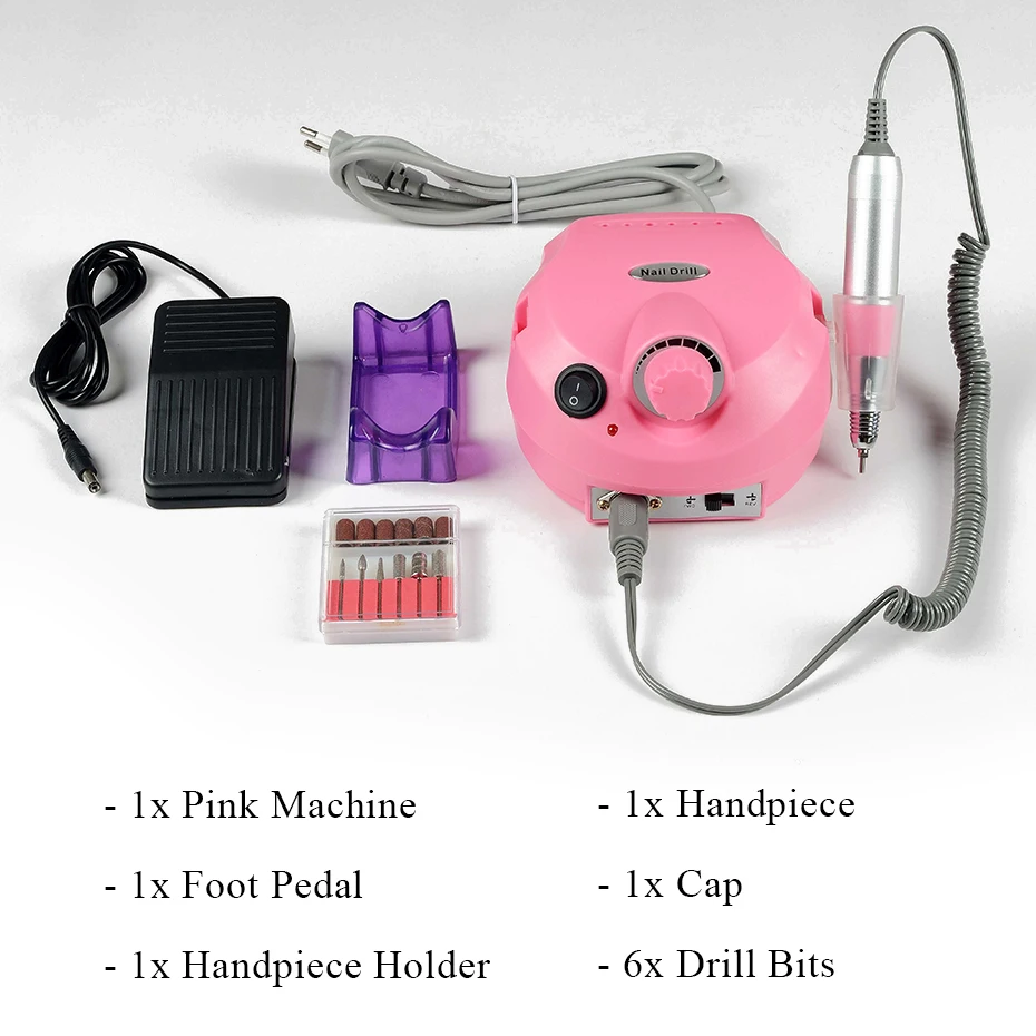 Pink Set 30000 об/мин Электрический сверлильный станок для ногтей, фреза, фрезы для ногтей, аксессуары, педикюр, оборудование для маникюра, инструменты, BEDR401 - Цвет: Pink Set