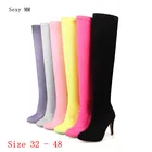 Сезон весна-осень; Женские ботфорты; Эластичные сапоги выше колена на высоких каблуках Дамские ботфорты небольшого размера плюс размеры 32, 33 - 48