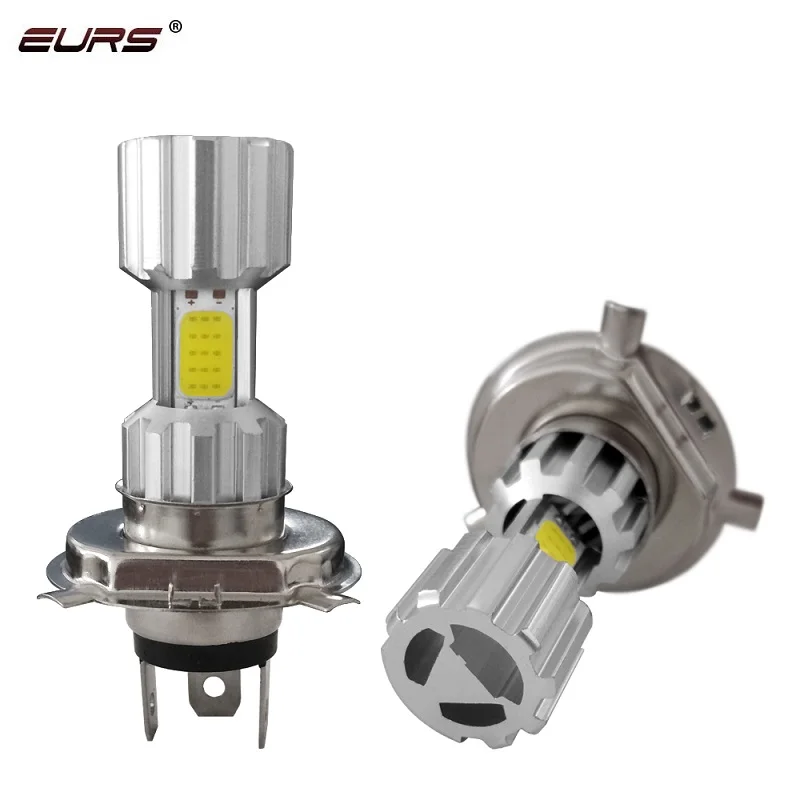 

EURS 2 шт. H4 светодиодный фонарь для мотоцикла BA20D Hi/Low светодиодный фонарь 1200LM Противотуманные фары DRL для скутера передняя фара белый 18 Вт нало...