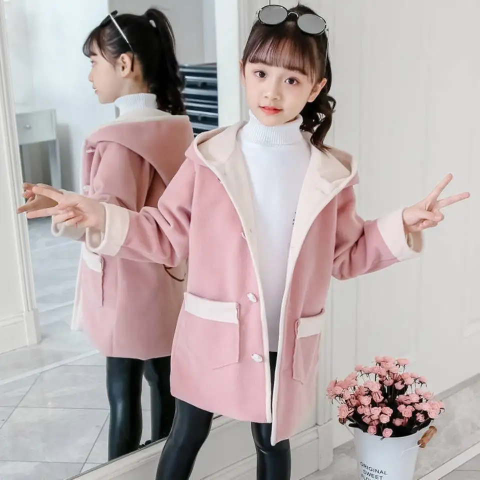 Купи Green/Pink Color Girls Hooded Coats New Brand Spring Autumn Kids Cartoon Jackets Outwear Clothes Children Clothing For 4-13 Year за 1,609 рублей в магазине AliExpress