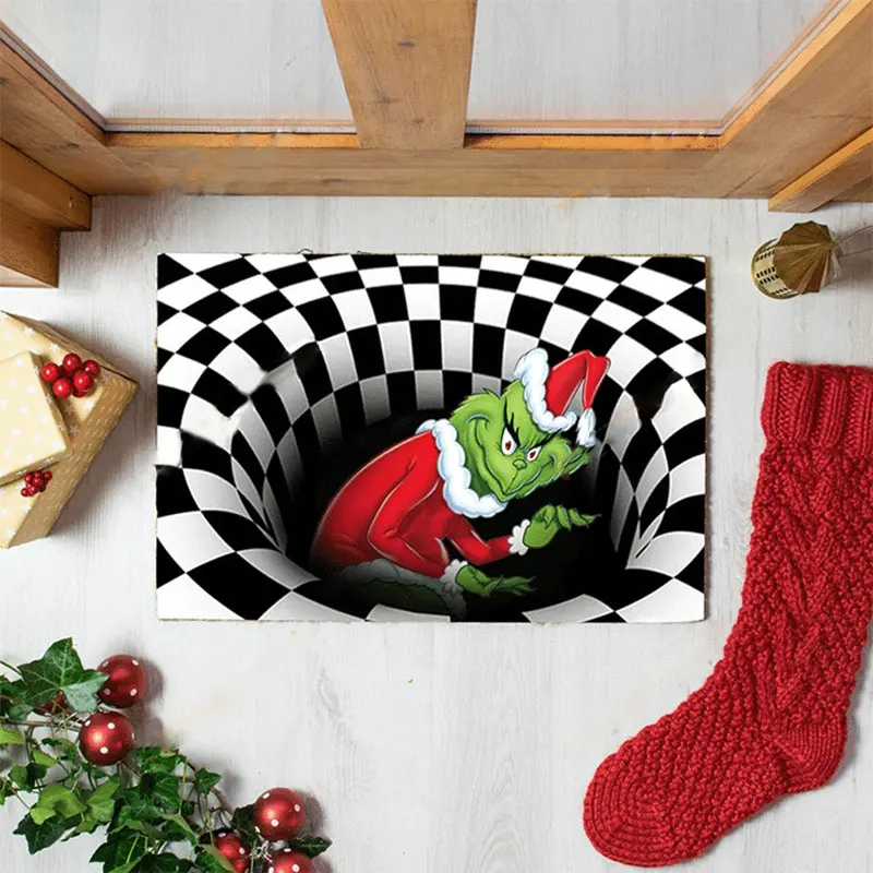 

Christmas 3D Illusion Doormat Anti-Slip Floor Mat Bedside Area Rugs for Party Home Decoration Floor Pad 3D Stereo Vision Carpet