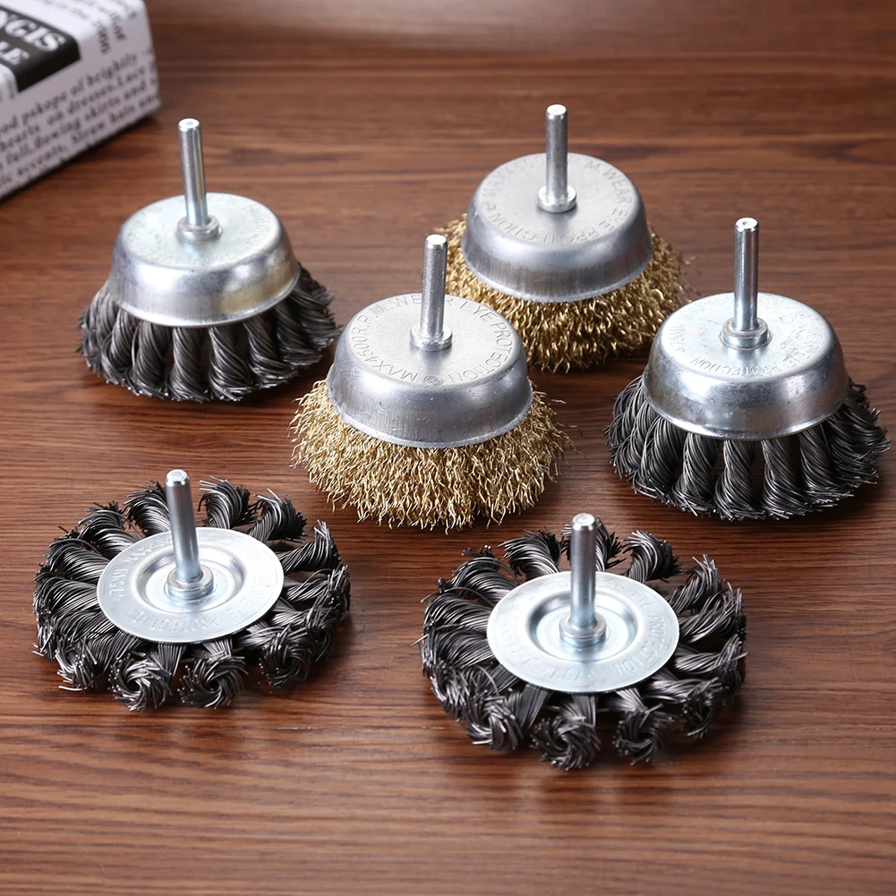 

6pcs Steel Wire Rotary Brushes Rust Removal Polishing Flat Wire Brushes for Drill Angle Grinder Gadget Rotary Tool