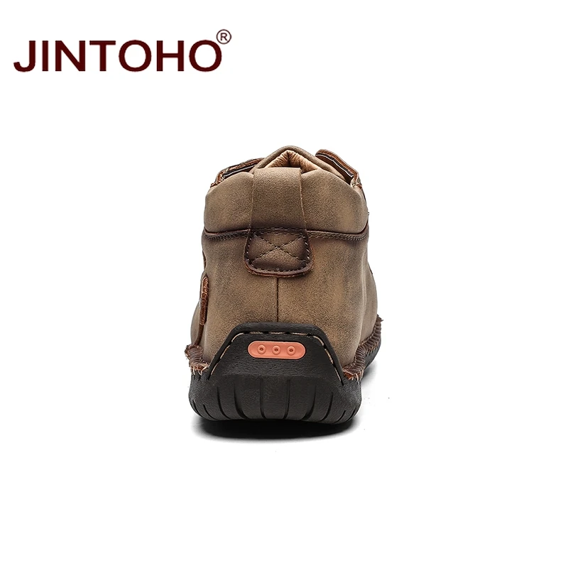 Ботинки JINTOHO мужские из натуральной кожи модные зимние полусапожки ботинки для