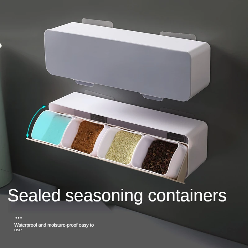

Perforation-free Wall-mounted Spice Box Combination Set Home Salt Sugar Msg Multi-compartment Storage Taste Jar