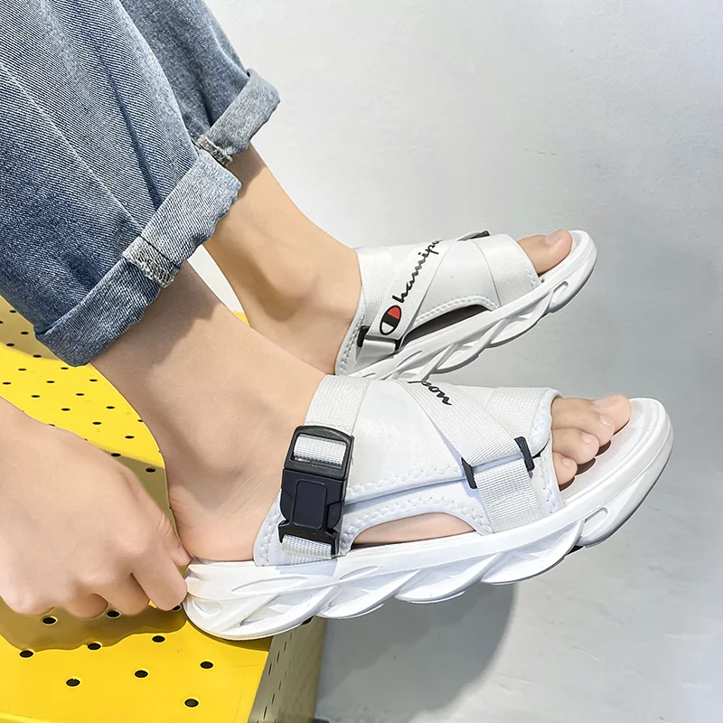 

D.ZGG Summer Men's Sandals Detachable Heel Dual Purpose Sandals Outdoor Ladies Beach Shoes Fashion Slippers Black And White