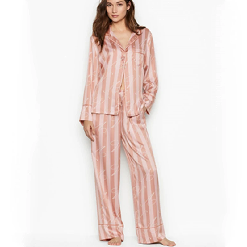 

Stylish Winter Pajamas for Women Dot Fashion Long Sleeved Sleepwear Two Pieces Set Ladies Satin Silk Pj Loungewear Home Suits