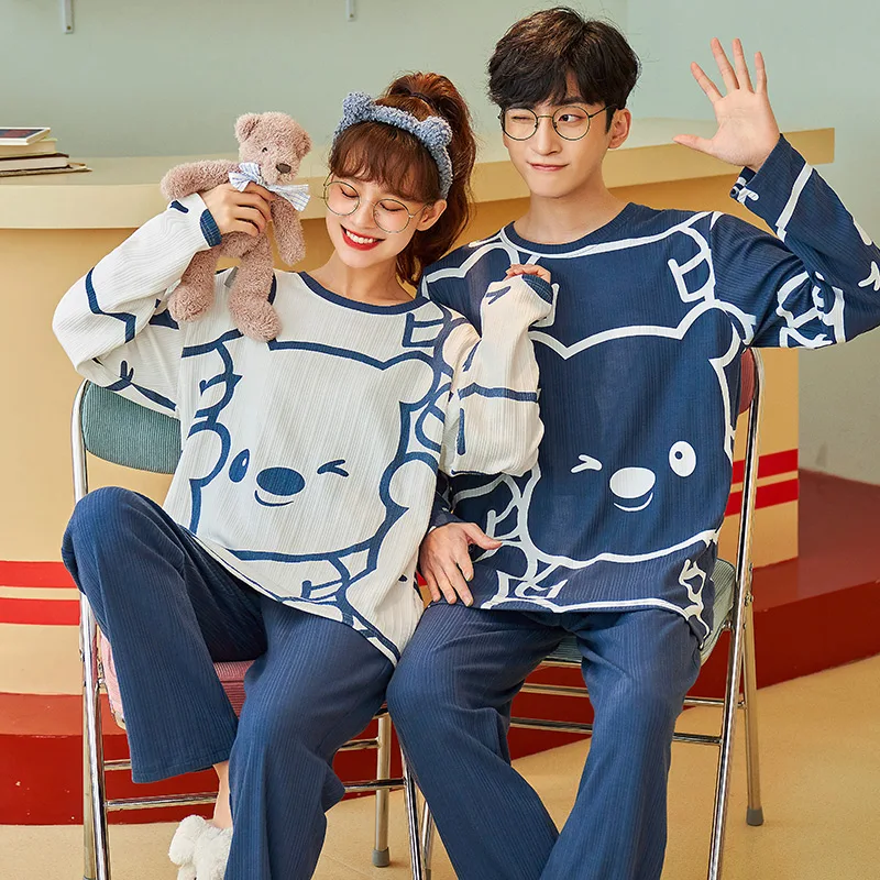 Новые осенне-зимние хлопковые Пижамные комплекты для пар с длинным рукавом в