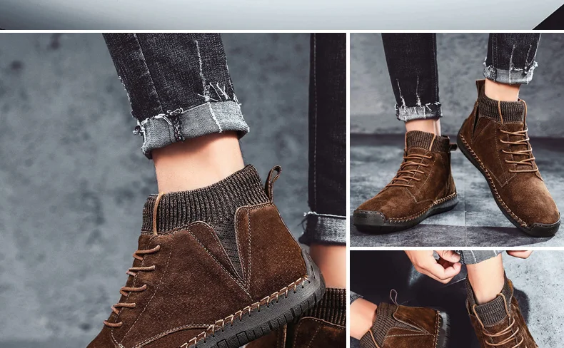 Зимние кожаные повседневные мужские ботинки; Botines Hombre Botas Masculina Bot Erkek Buty Zimowe Stivaletti Uomo; плюшевый мех