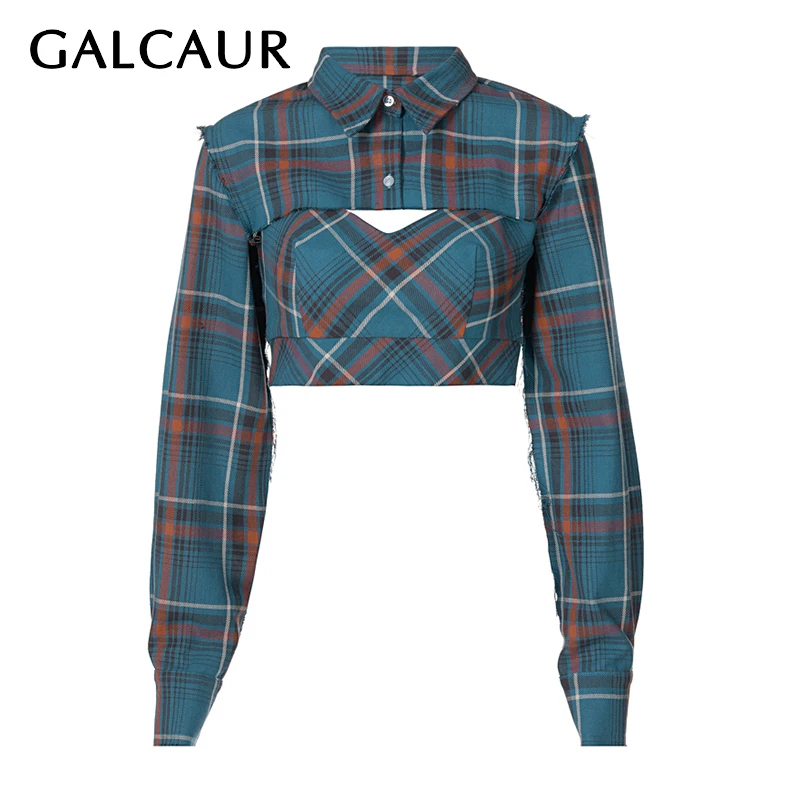 Блузка женская в клетку с отложным воротником и длинным рукавом весна 2021 |