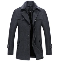 2021 winter mens casual wool trench blends coat business medium long solid color thicken slim windbreaker warm overcoat jacket