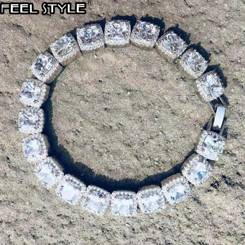 10 мм теннисная цепочка побрякушки кубический цирконий браслет геометрический