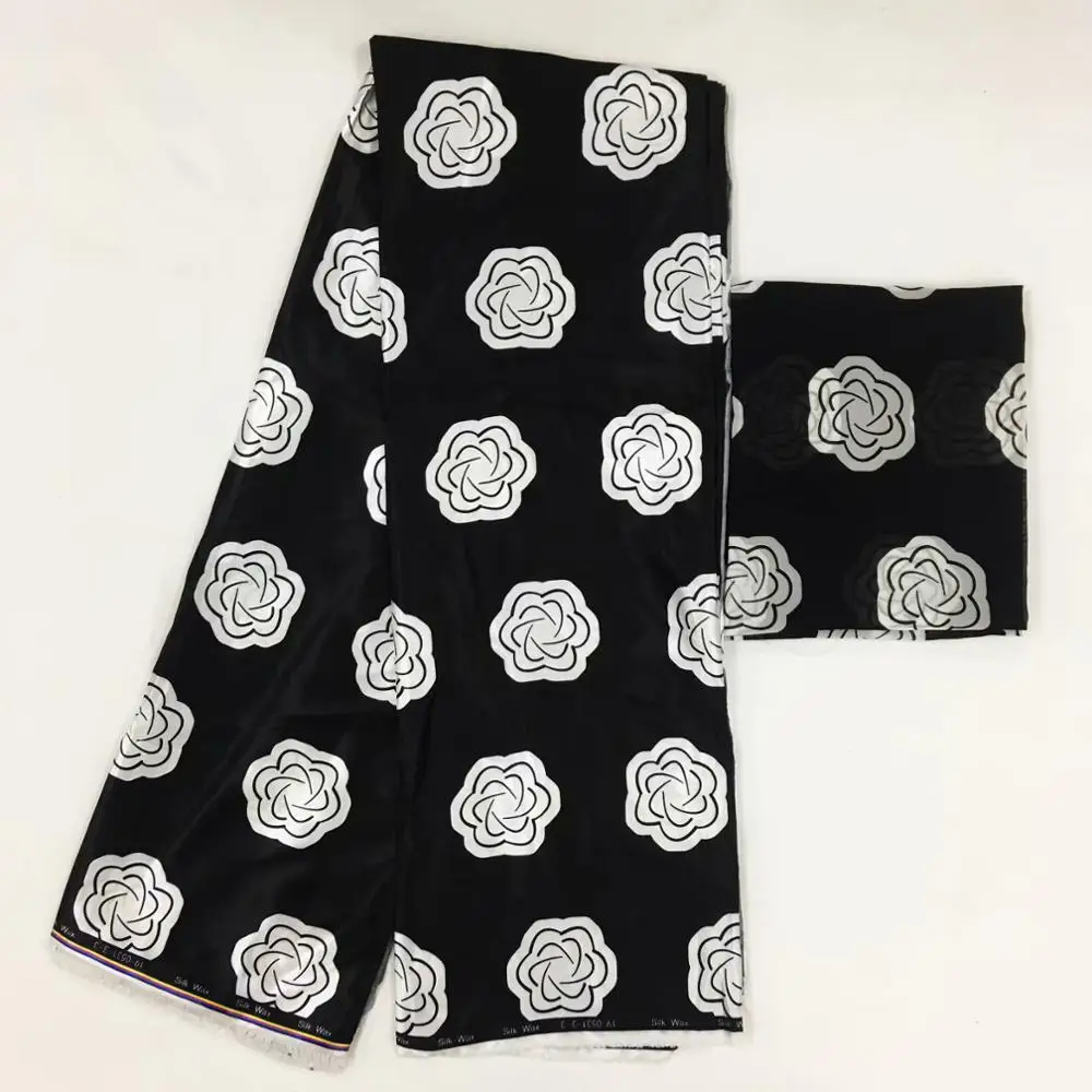 

silk wax fabric african wax style 2021 latest silk satin wax with chiffon blouse african Fabric for dress 4+2yards m0037